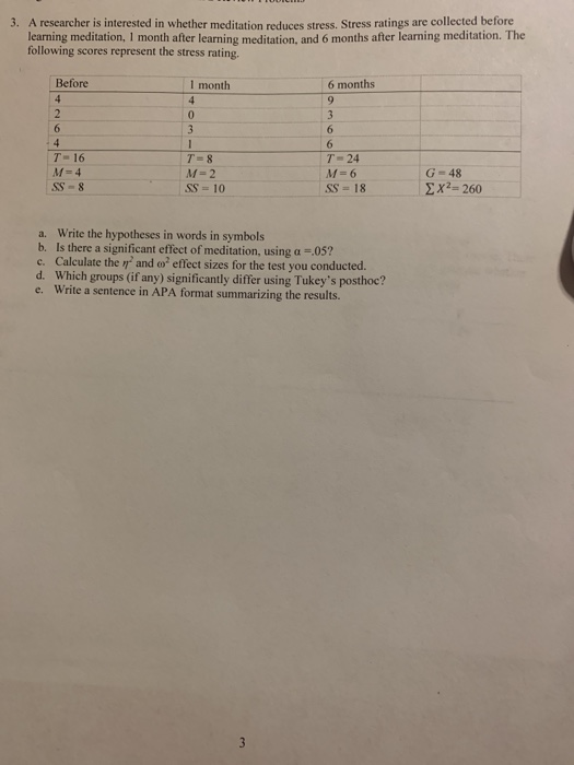 Solved 3 A Researcher Is Interested In Whether Meditatio - 