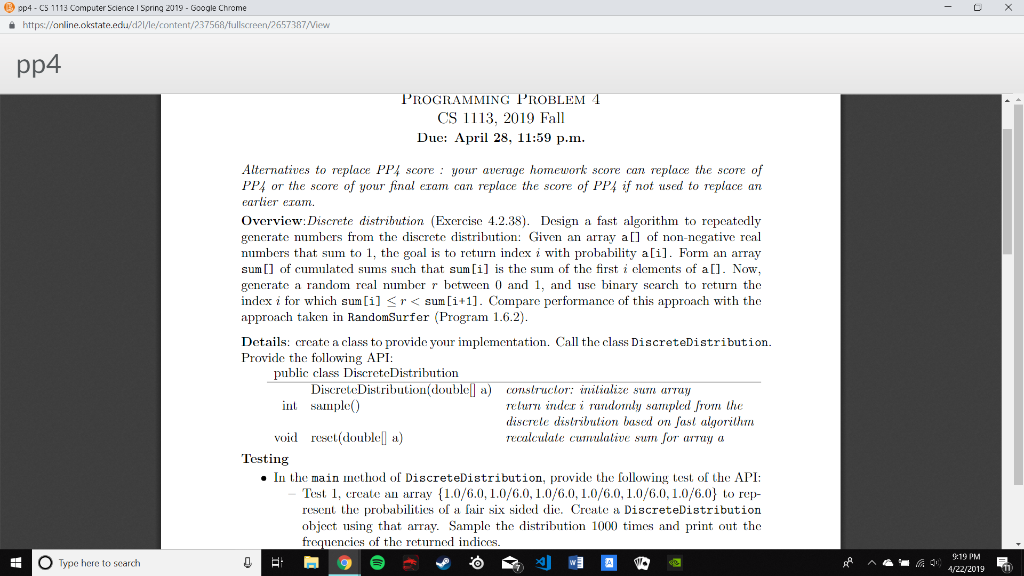 op4- Cs 1113 Computer Science I Spring 2019-Google Crome https:/Fanline.okstate.edu/d2l/le/content/237568/fullscreen/2657387/