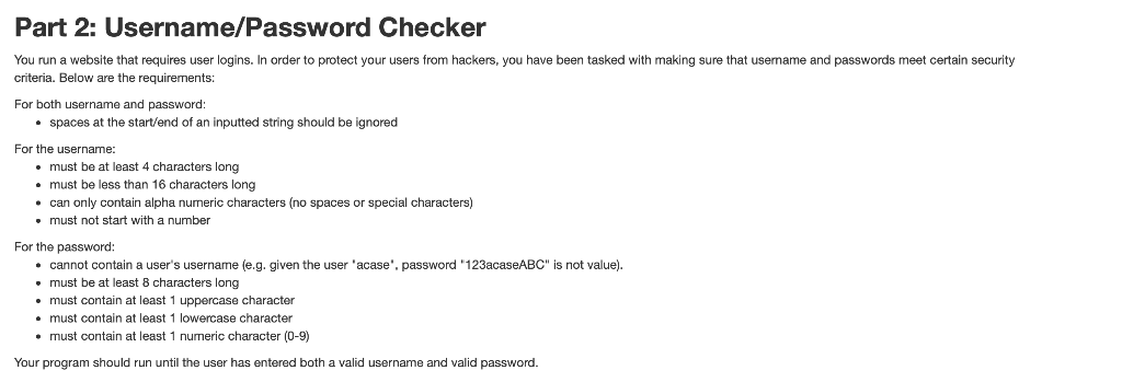 Part 2 Username Password Checker You Run A Website Chegg Com