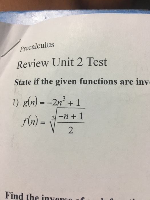 Solved Precalculus Review Unit 2 Test State If The Given - 