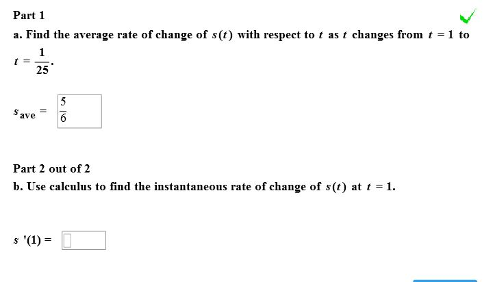 Part 1 A Find The Average Rate Of Change Of S T Chegg Com