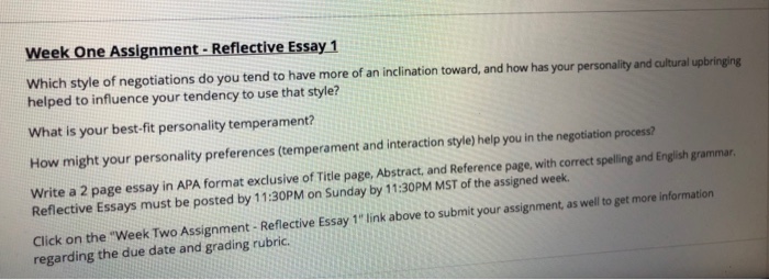 Solved Week One Assignment Reflective Essay 1 Which Styl Chegg Com