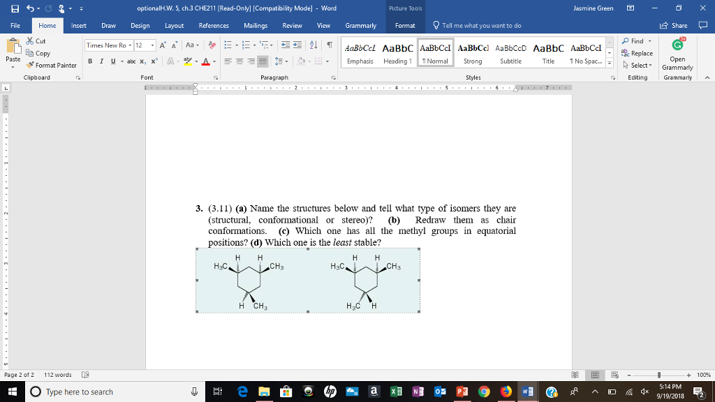 Solved Optionalh W 5 Ch 3 Che211 Read Only Compatibi