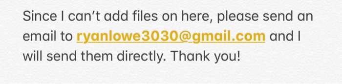 Since I cant add files on here, please send an email to ryanlowe3030@gmail.com and l will send them directly. Thank you!