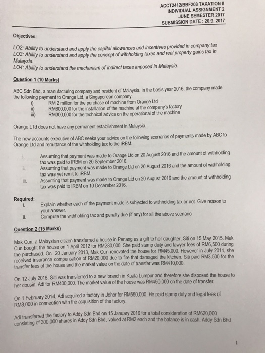 Acct24121bbf208 Taxation Individual Assignment 2 J Chegg Com