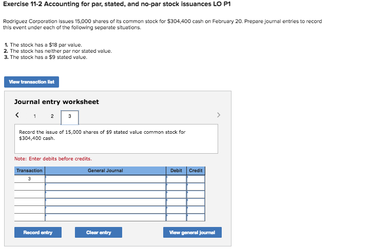 Solved Exercise 11 2 Accounting For Par Stated And No P