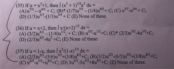 Solved 35 If U X 1 Then J X 1 1x5 Dx 73 114 3 D 1 Chegg Com