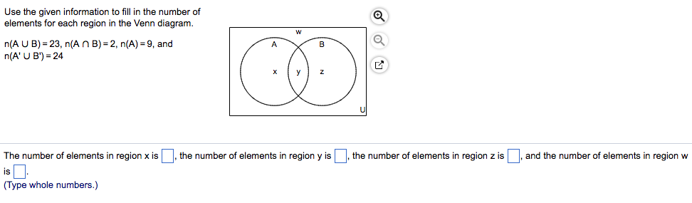 solved use the given information to fill in the number of use the given information to fill in the number of elements for each region in the venn diagram