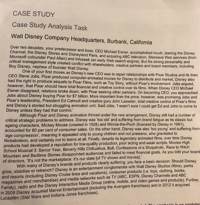 walt disney case study questions