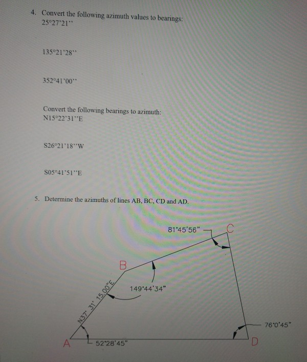 Convert The Following Azimuth Values To Bearings Chegg Convert The Following Azimuth Values To Bearings 25 27 21 4 135 2128 352