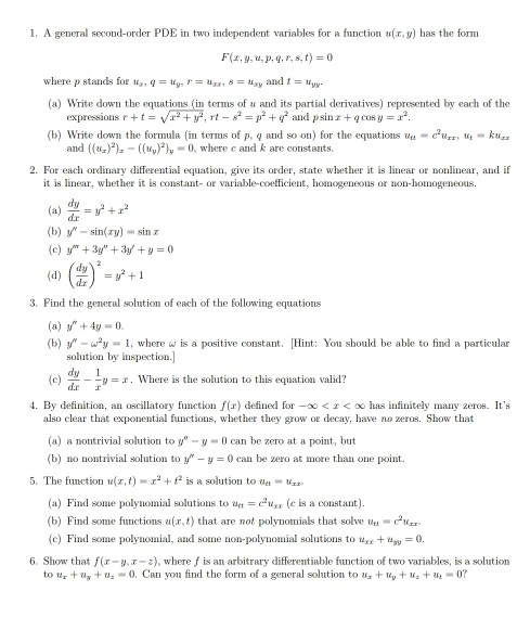 1 A General Second Order Pde In Two Independent Chegg Com