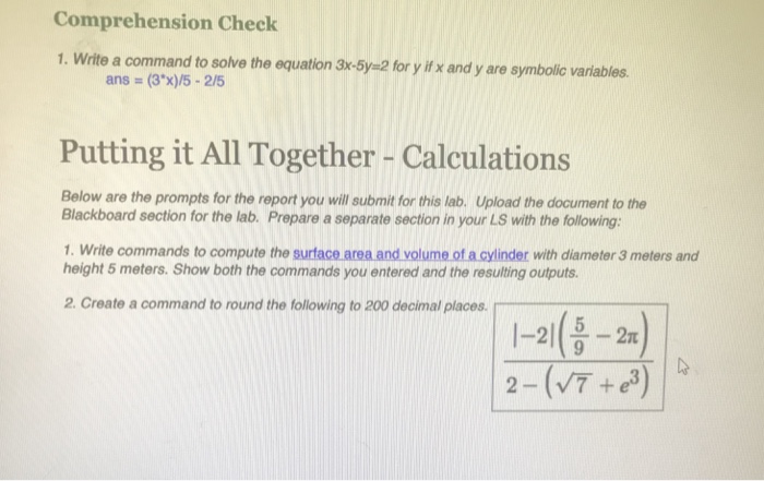 Solved Comprehension Check 1 Write A Command To Solve The Chegg Com