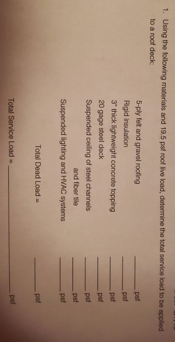 Solved 1 Using The Following Materials And 19 5 Psf Roof