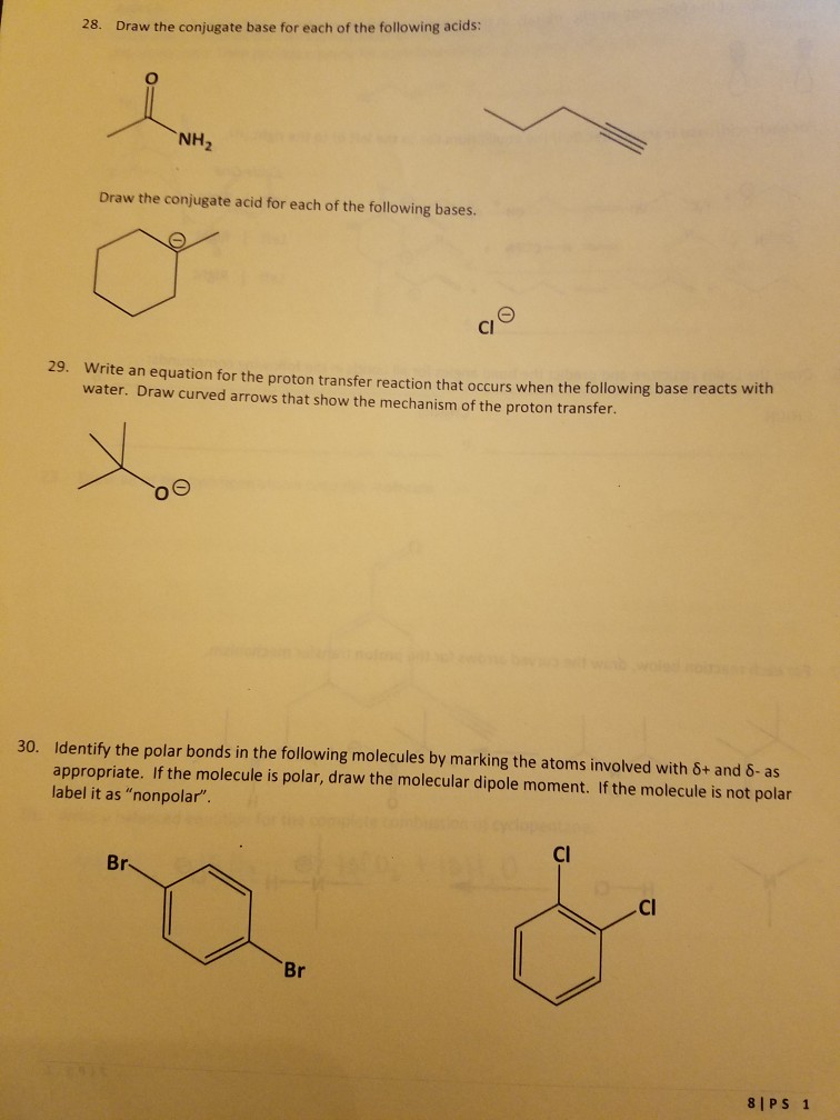 Solved 28 Draw The Conjugate Base For Each Of The Following Chegg Com