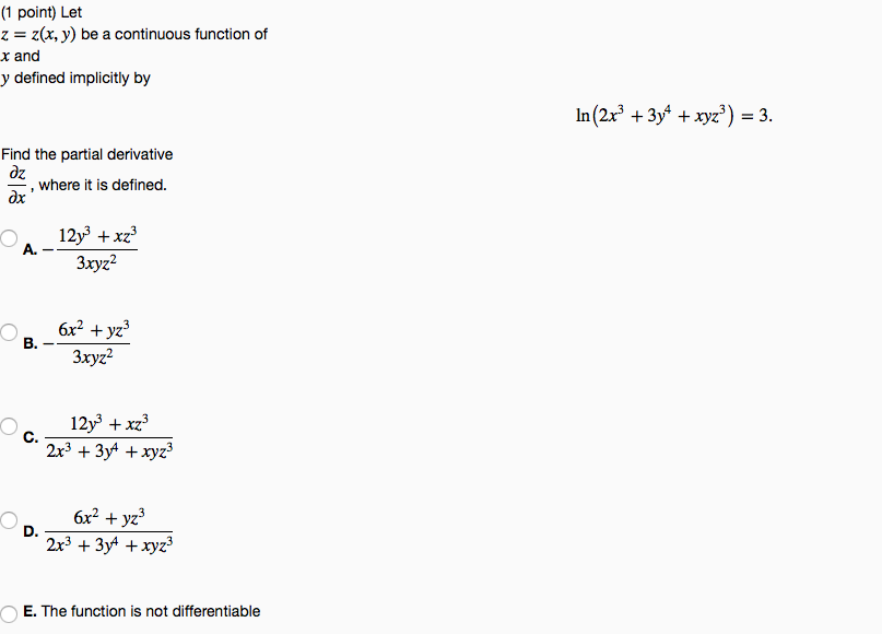 1 Point Let Z Z R Y Be A Continuous Function Of Chegg Com