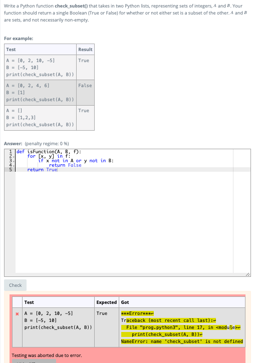 Solved Write A Python Function Check Subset That Takes Chegg Com