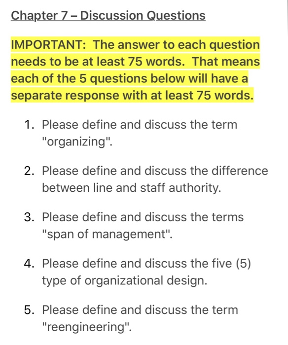 Solved Chapter 7-Discussion Questions IMPORTANT: The answer 