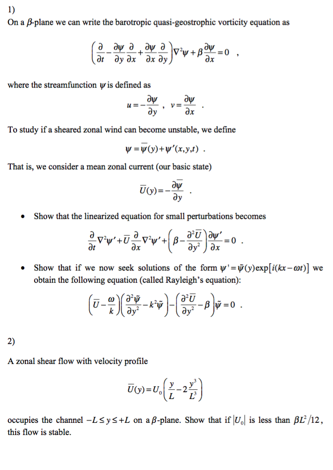 Solved 1 On A Ss Plane We Can Write The Barotropic Quasi Chegg Com