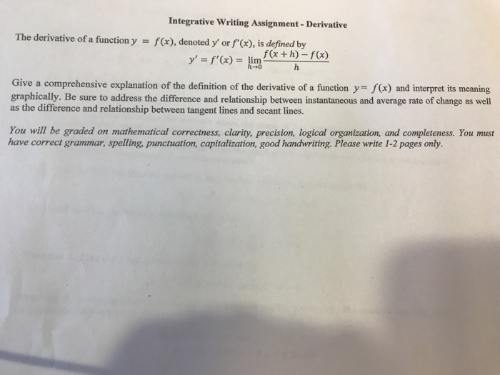 Integrative Writing Assignment Derivative The Chegg Com