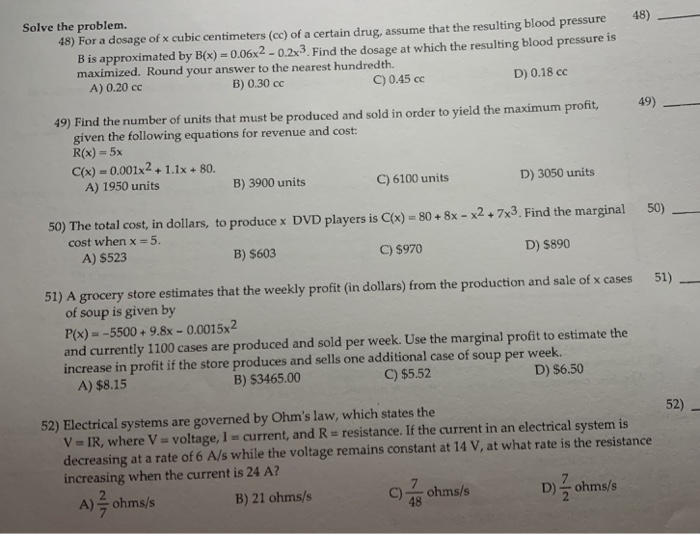 Solved Solve The Problem 48 For A Dosage Of X Cubic Cen Chegg Com