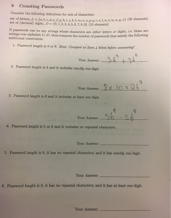 Solved 8 Counting Passwords Consider The Following Defini Chegg Com