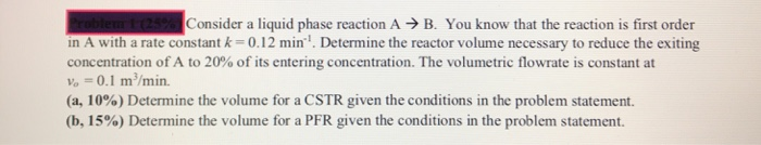 Solved Consider a liquid phase reaction A B. You know that | Chegg.com