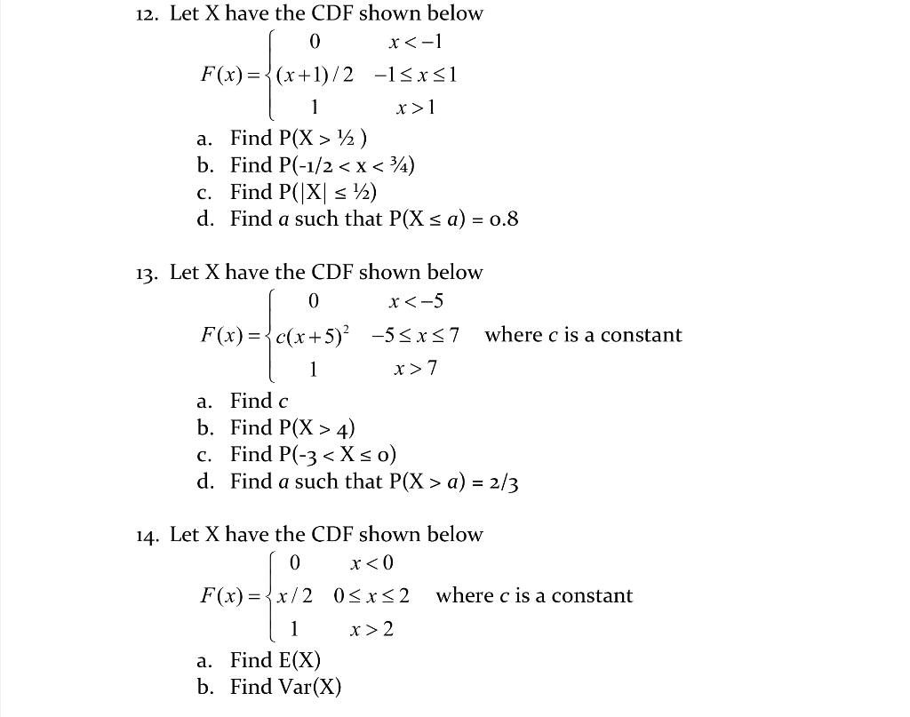 Solved 12 Let X Have The Cdf Shown Below F X X 1 2 13 Chegg Com