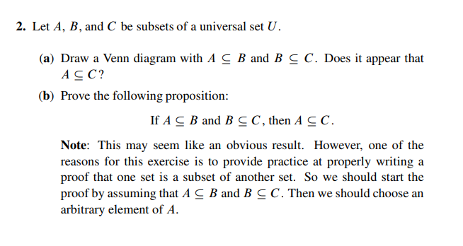 Solved 2 Let A B And C Be Subsets Of A Universal Set U Chegg Com