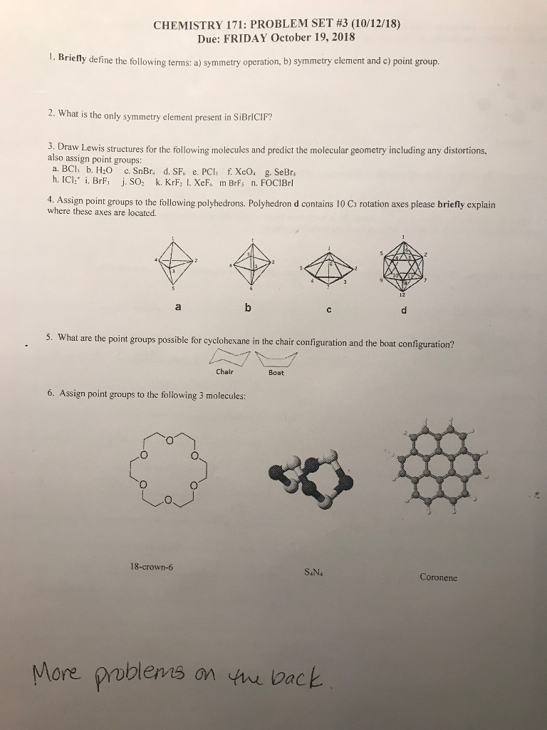 Solved Chemistry 171 Problem Set 3 10 12 18 Due Frid