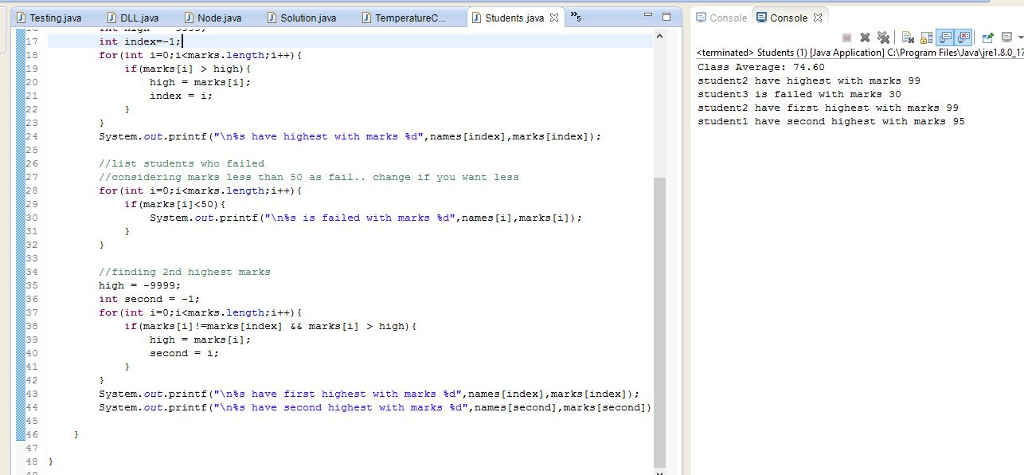 Solved Write Java Program Following Declares 1 D Arrays Hold Names Final Marks Comp 1130 Fall 1 Q 1