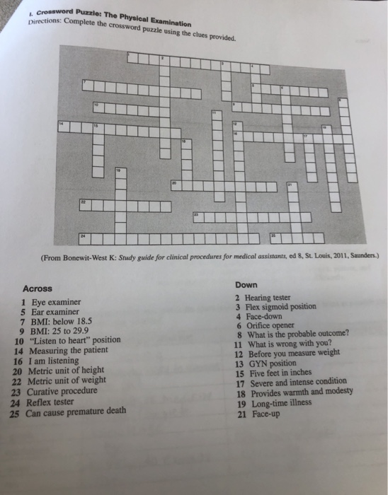 Solved Crossword Puzzle The Physical Examination Chegg Com