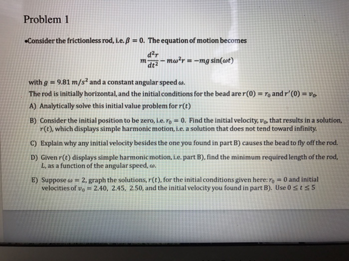 Solved Consider The Frictionless Rod I E Beta 0 The Chegg Com