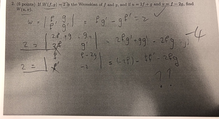 Solved 2 6 Points If W F G 23 The Wronskian Of J And Chegg Com