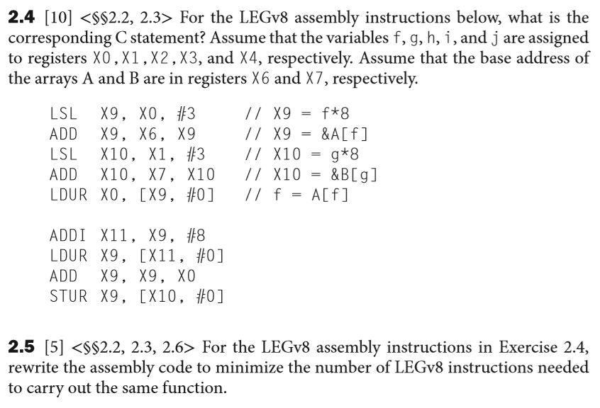 Solved 2.4 [10] For The LEGv8 Assembly Instructions Below