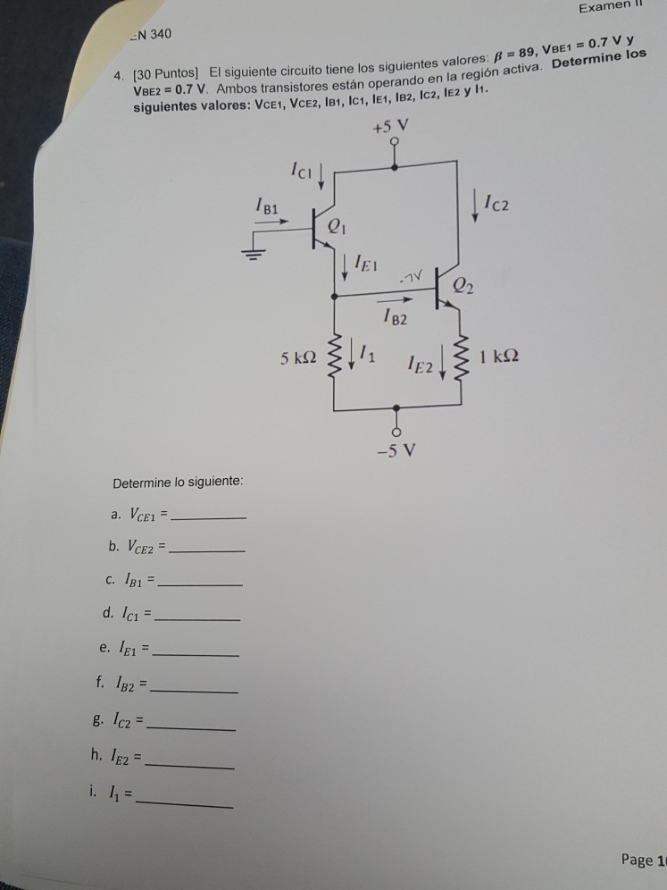 Solved Lii Examen N 340 Vbe 1 07 V Y 4 30 Puntos El