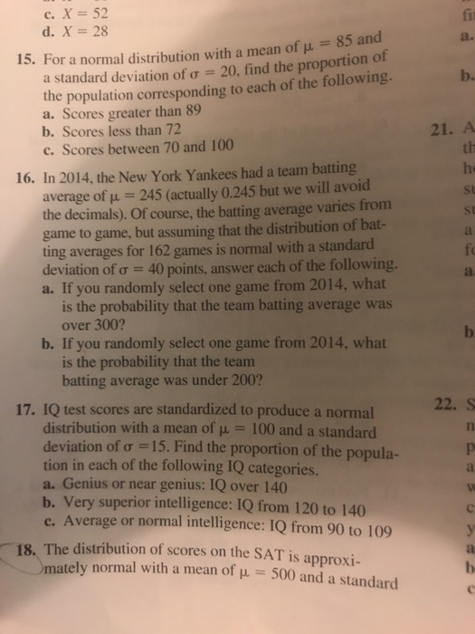 Solved C X 52 D X 28 Fir And 15 For A Normal Chegg Com