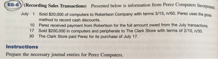 Solved Presented below is information from Perez Computers | Chegg.com