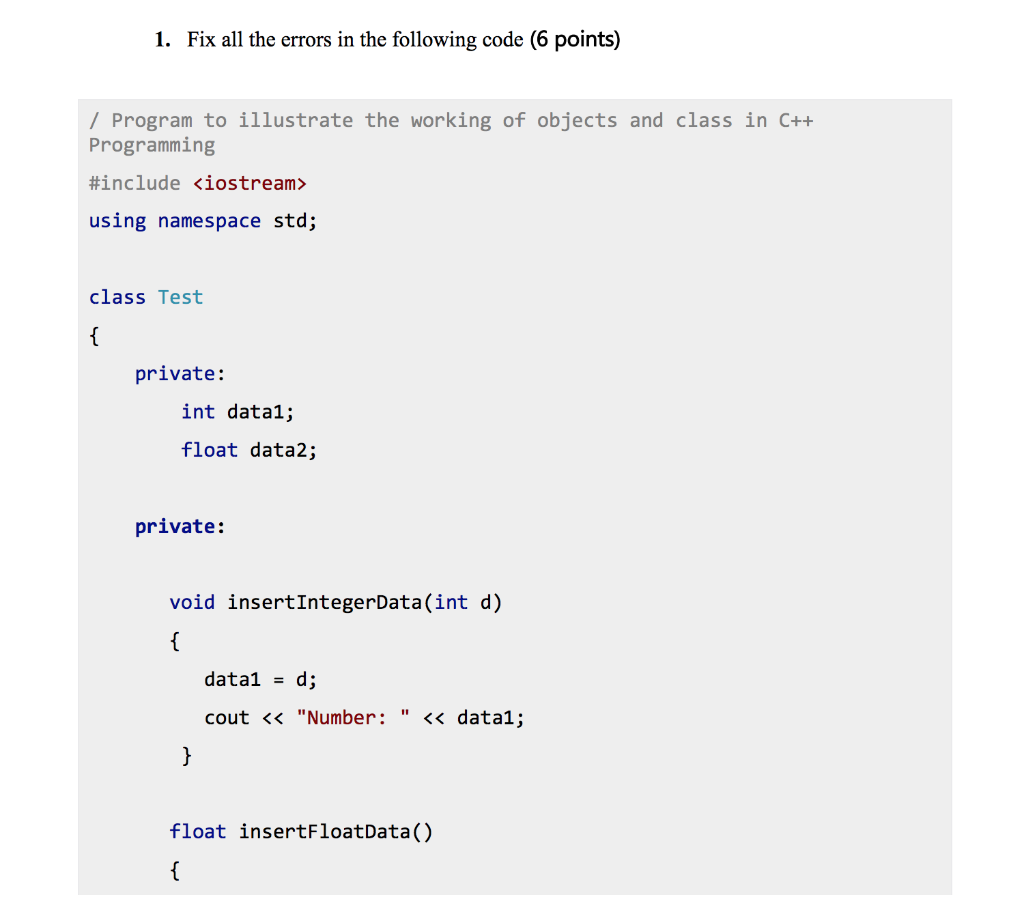 Solved 1 Fix All The Errors In The Following Code 6 Chegg Com