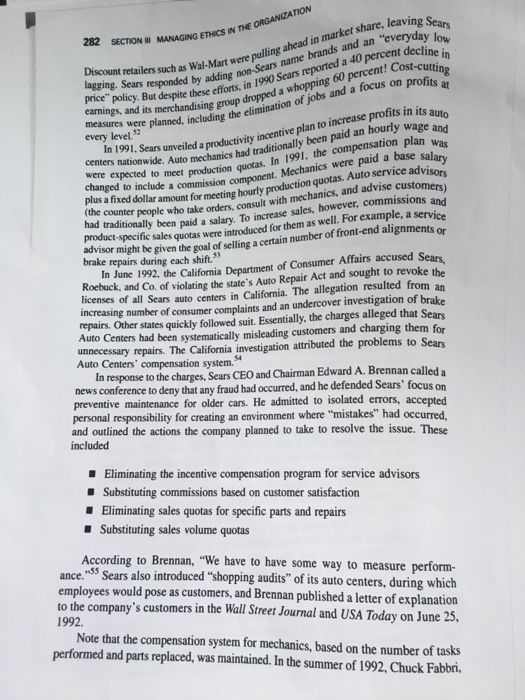 Analyze the case sears, roebuck, and co.: the auto center scandal picture