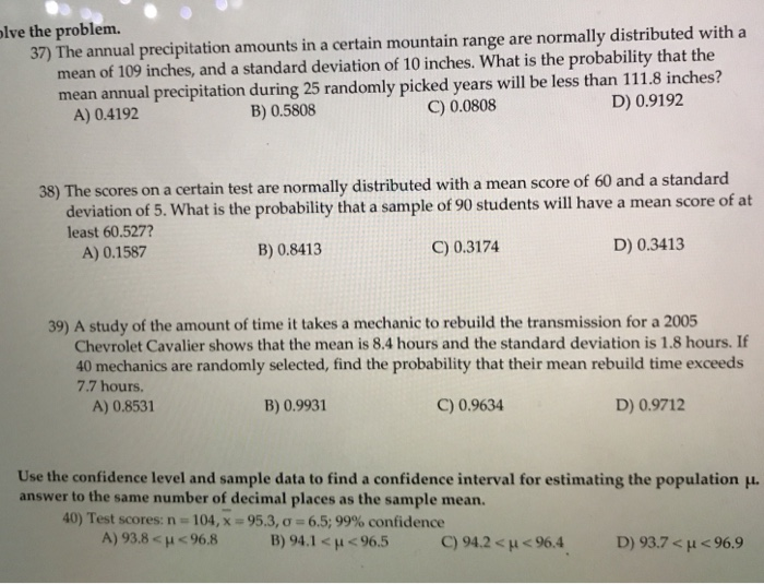 Solved The Problem 37 The Annual Precipitation Amounts Chegg Com