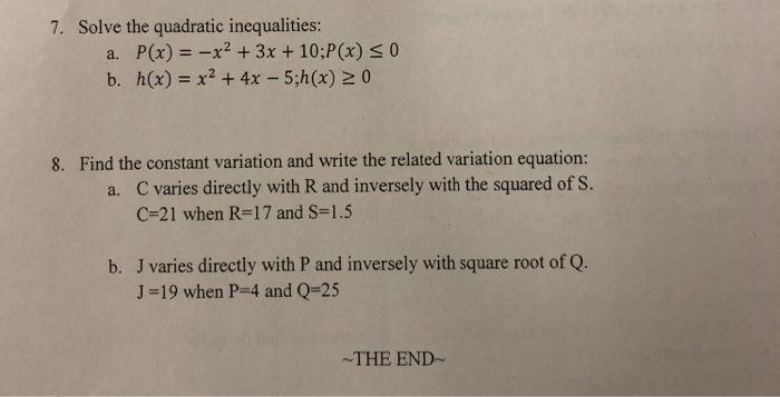 Solved 7 Solve The Quadratic Inequalities P X X2 3x Chegg Com
