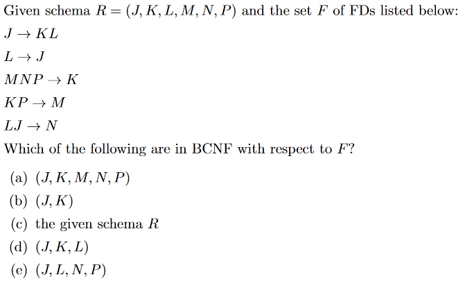 Solved Given Schema R J K L M N P And The Set F Of Fd Chegg Com