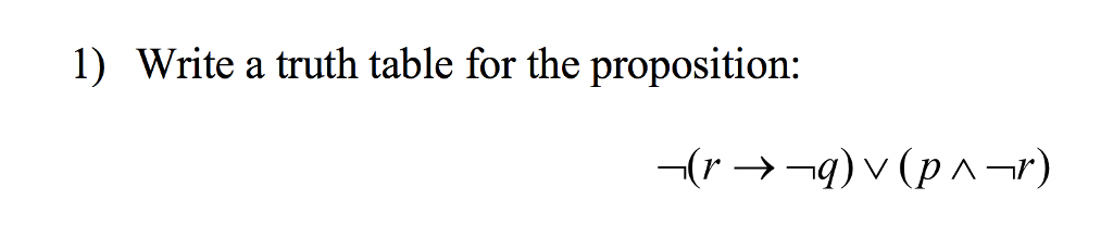 1) Write a truth table for the proposition: