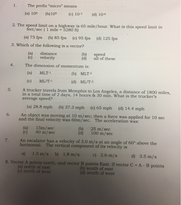 Solved 1 The Prefix Micro Means A 106 B 109 C 10 Chegg Com