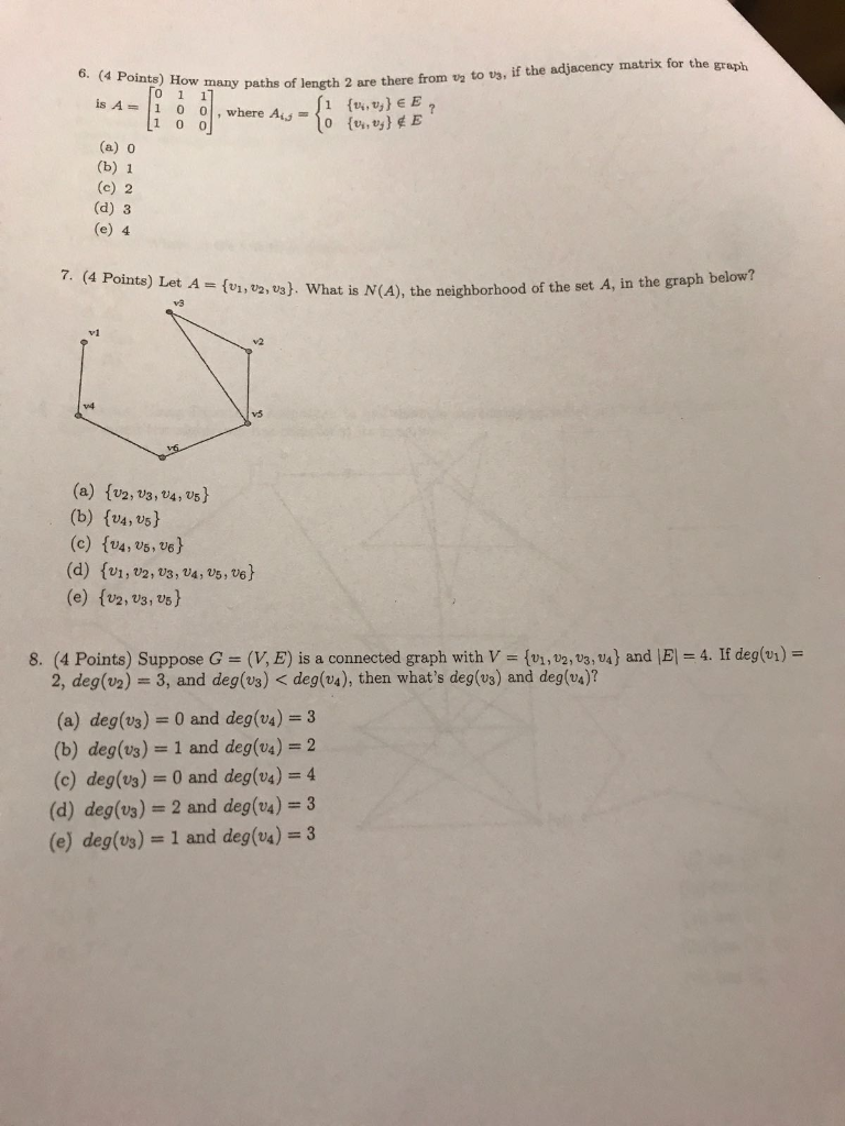 Solved 0 11 Ay Paths Of Length 2 Are There From V To Vs Chegg Com