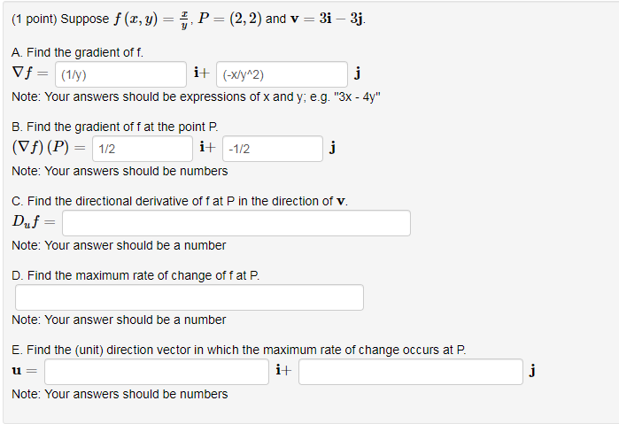 Solved 1 Point Suppose F X G 2 2 And V 3i 3j A F Chegg Com