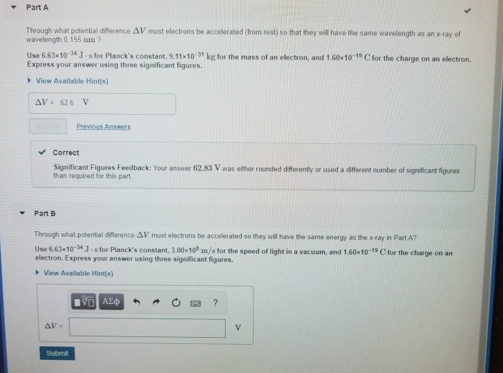 Solved Part A Through What Potential Difference D Must Chegg Com