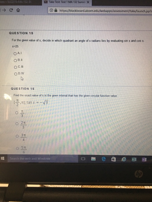 Solved Take Test Test 1 Ma 132 Summ Olackboard A Chegg Com