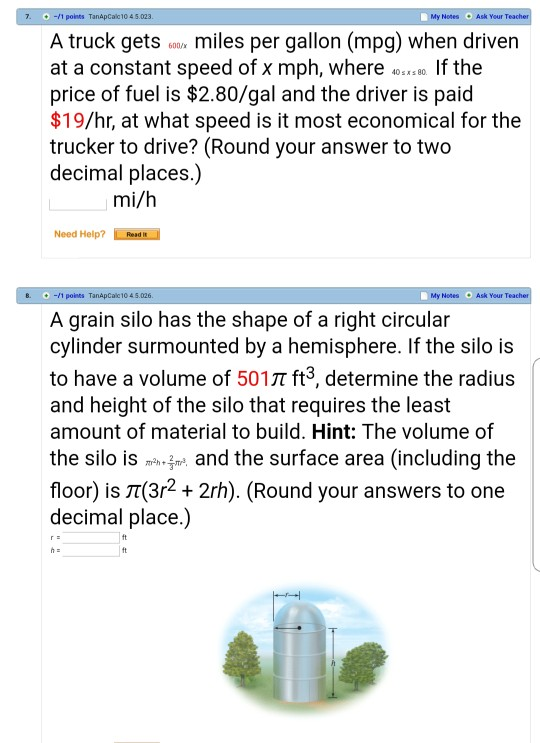 Solved 7 1 Poists Tanapcalc10 45 023 My Notes Ask Your 1 Poists Tanapcalc10 45 023 My Notes Ask Your A Truck Getsx Miles Per