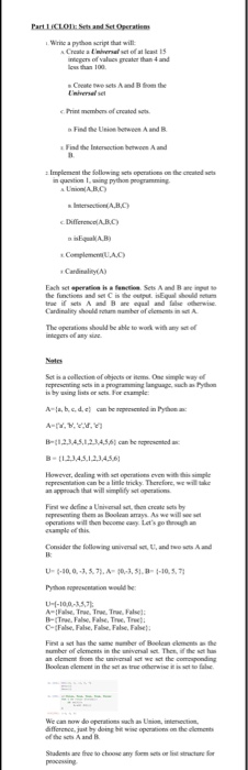Wrine a pythos script that wi Ceeate we c Print members of crcatod st Find the Find the Intersction betwoen A and 1,wwing pyt